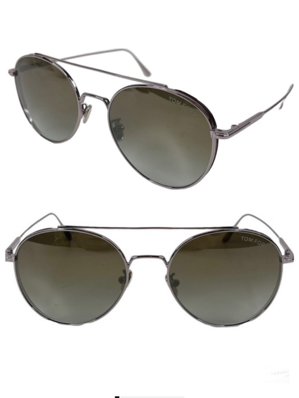 TOM FORD Declan Sunglasses Shiny Light Ruthenium / Green FT0826-F Made in Italy